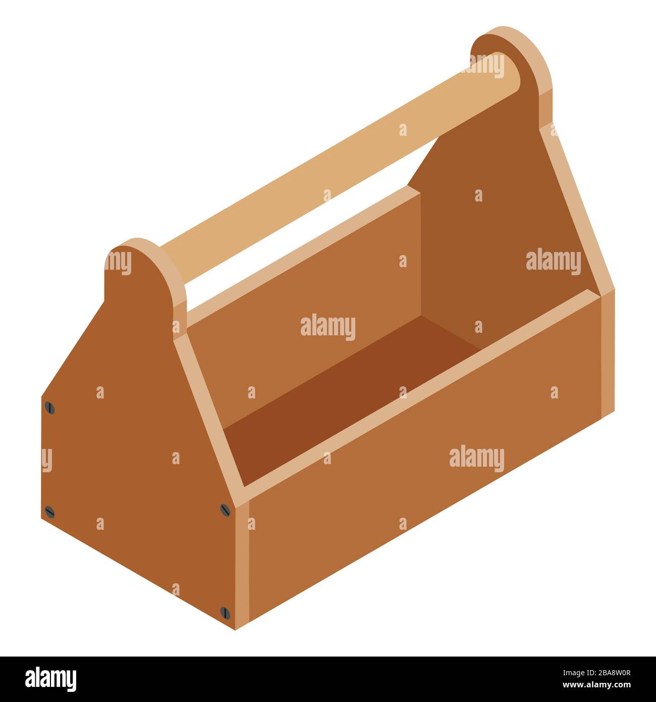 Alter leerer Werkzeugkasten aus Tischlerholz isoliert auf weißer isometrischer Ansicht. Stock Vektor