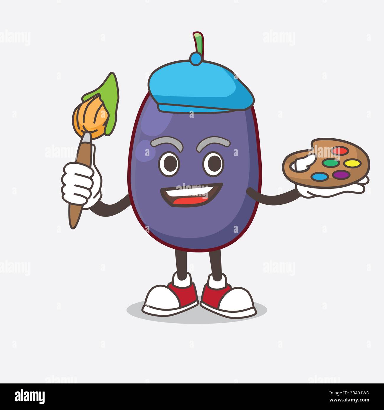 Ein Bild des Malers des Maskottchens Java Plum mit Kunstpinsel Stockfoto