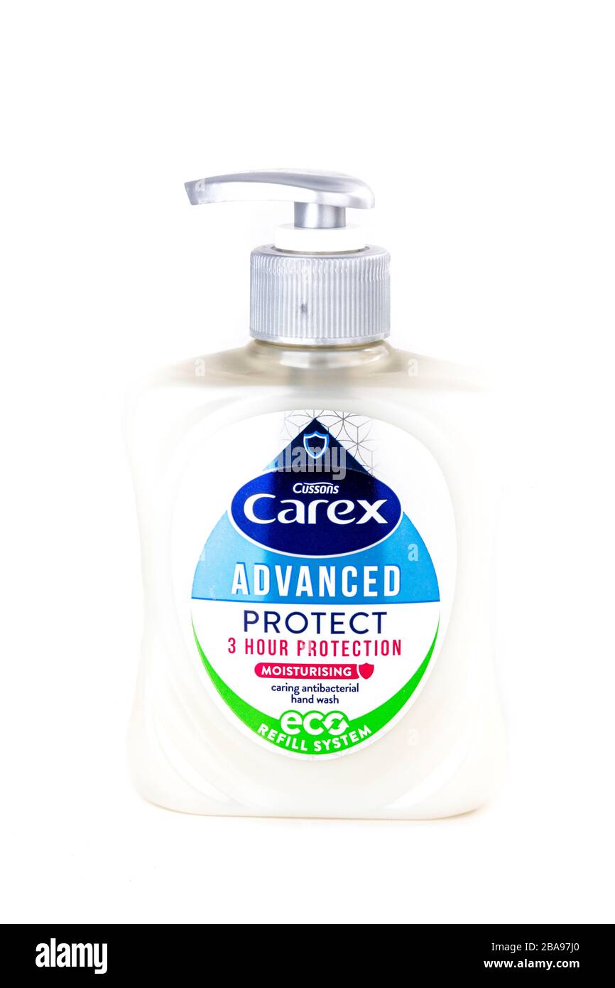 Carex Handgel, Handwäsche, Carex, antibakterielle Handwäsche, Händedededesinfektionsmittel, Händededesinfektionsmittel, isoliert, Produkt, Produkte, Artikel, Produkte, Produkte, Produkte, Produkte, Produkte, Spitzen, antibakteriell Stockfoto