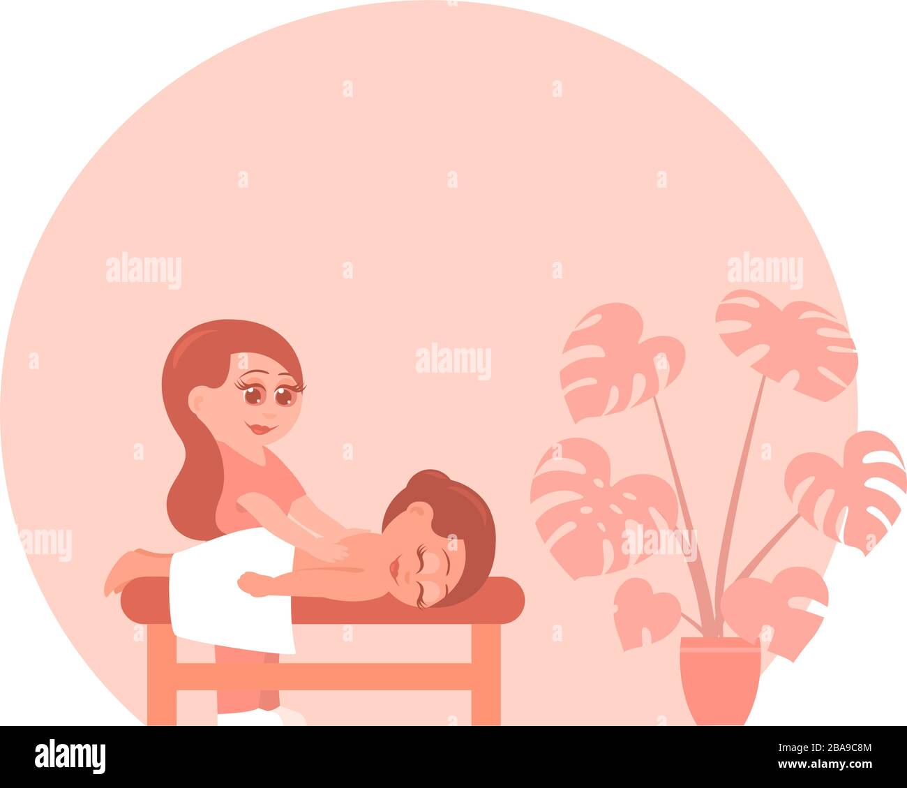 Frau bei einem Massageverfahren in einem Schönheitssalon. Platz für Text. Vektor-Cartoon-Illustration. Stock Vektor