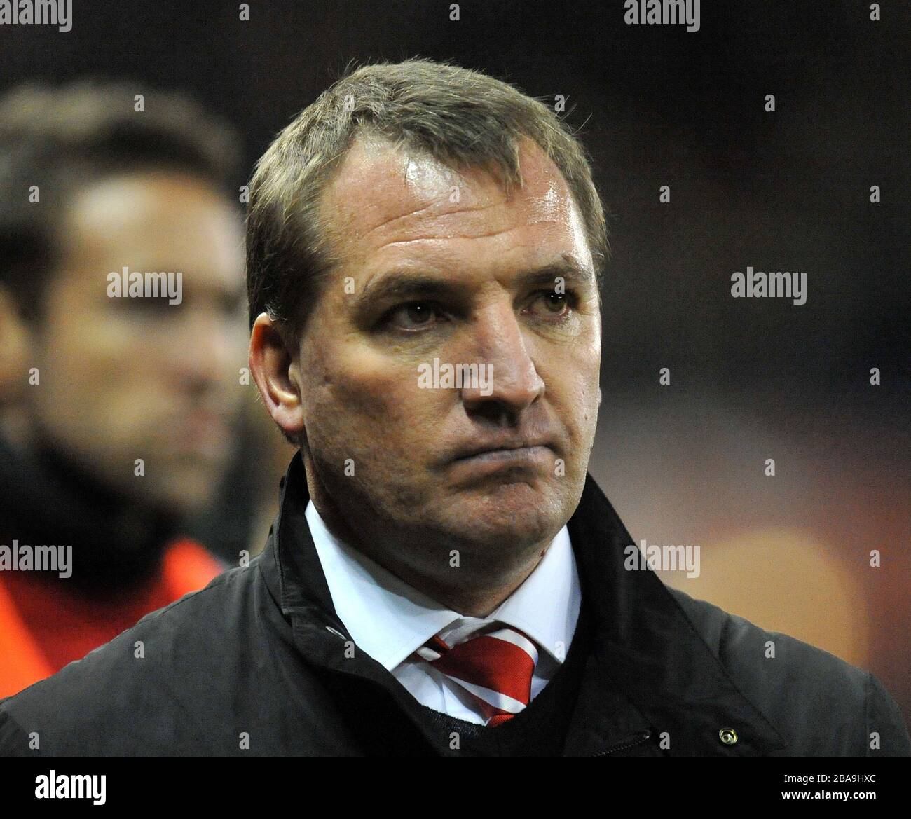 Liverpools Manager Brendan Rodgers sieht nach ihrer Niederlage enttäuscht aus Stockfoto