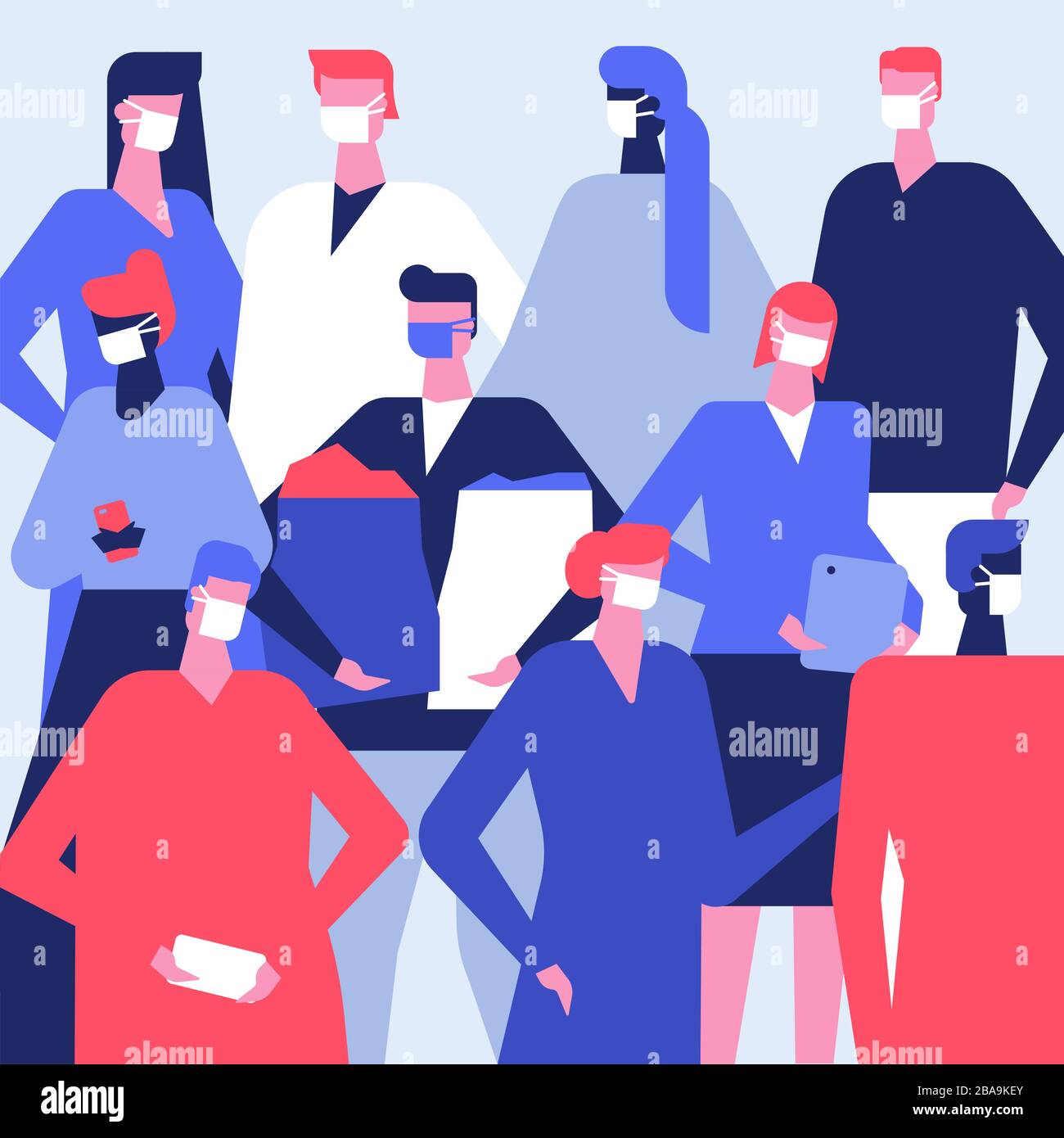 Menschen in Gesichtsmasken - flache Design-Stil Illustration Stock Vektor