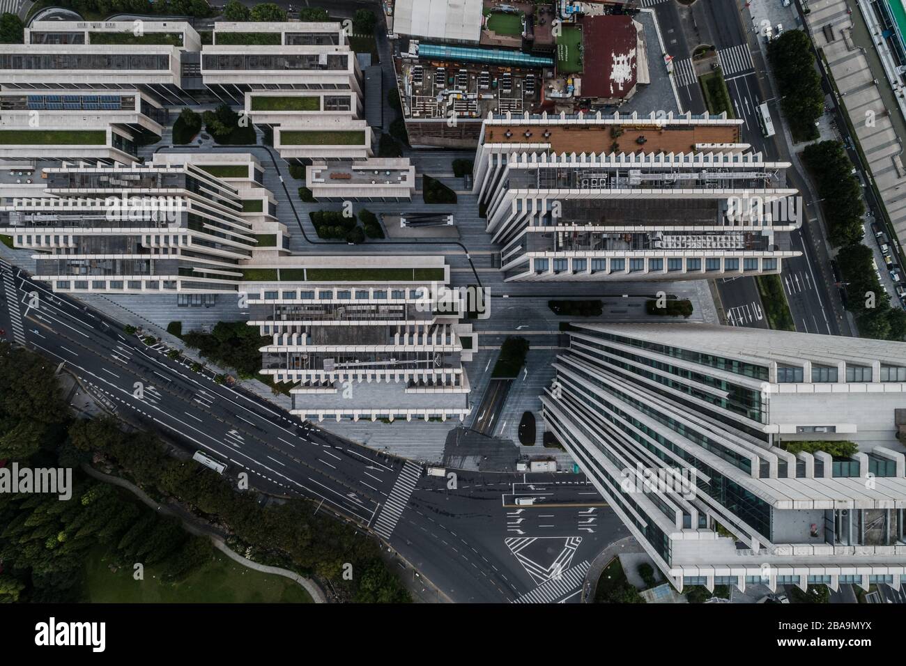 Luftaufnahme eines Geschäftsbereichs in der Stadt Shanghai Stockfoto