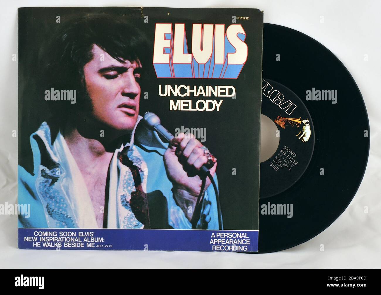 Elvis Presley Picture Sleeve, Vinyl-Single mit 45 U/min von "Unchained Meolody" Stockfoto