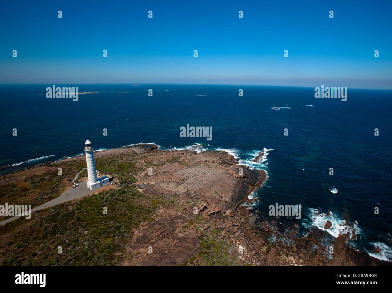 Ein Hubschrauberrundflug über den Cape Leeuwin Leuchtturm an der südlichsten/westlichsten Spitze Australiens. Stockfoto