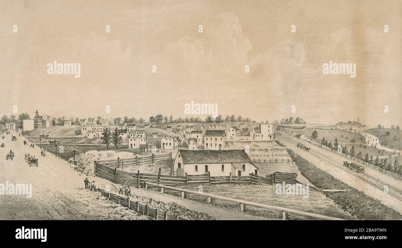 Antike Gravur von 1862, Kreuzung von Broadway und Eighth Avenue im Jahr 1861. QUELLE: ORIGINALGRAVUR Stockfoto
