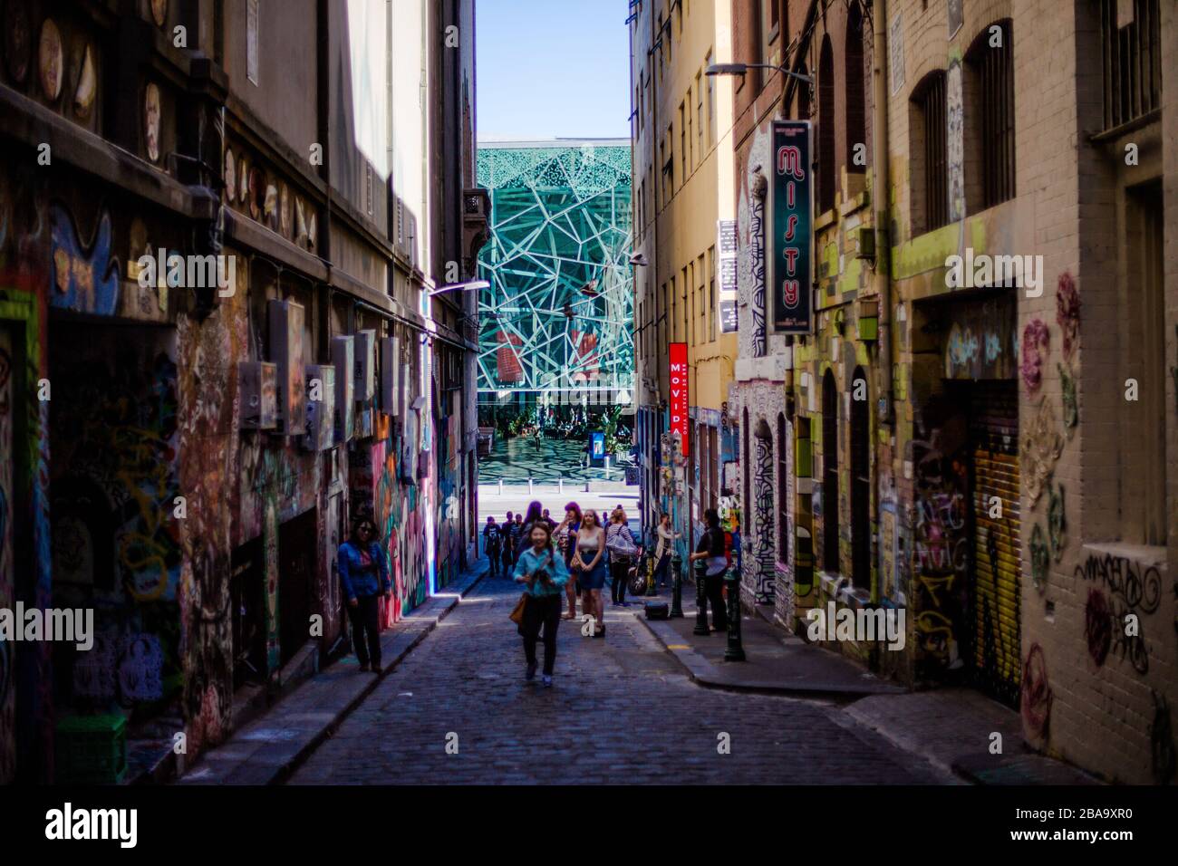 Das trendige Downtown Bar und Cafe Viertel von Hosier Lane, Melbourne, Victoria, Australien Stockfoto