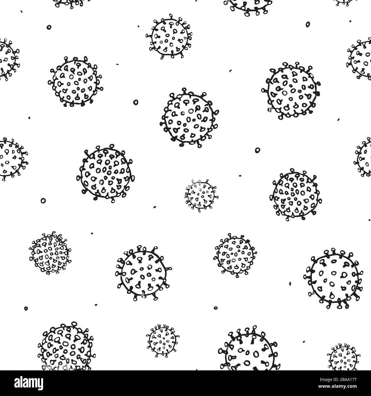 Vektorabstraktes, handgezeichnetes Corona-Virusmuster mit unregelmäßigem Keim der Strichkunst. Grafik, modernes Design, Gesundheitswesen, Infografik, Verpackung. Stock Vektor
