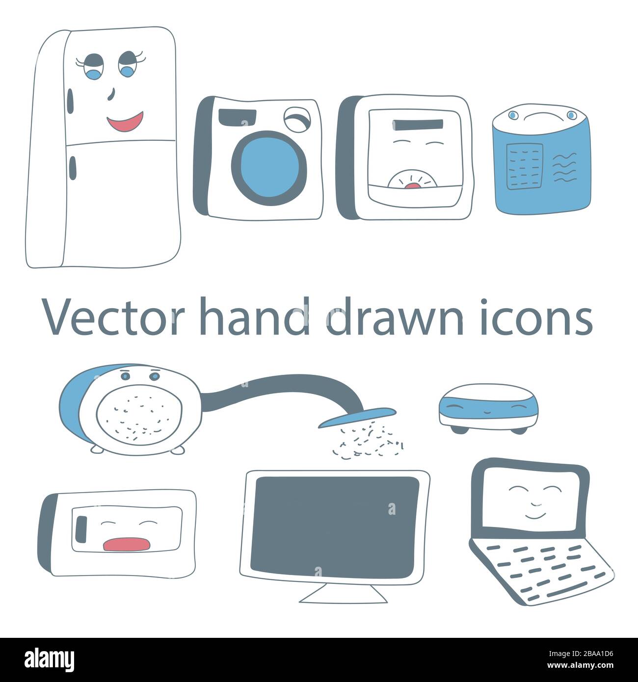 Vektor-Satz von Haushaltsgeräten in flacher Ausführung von Hand gezeichnet. Stock Vektor