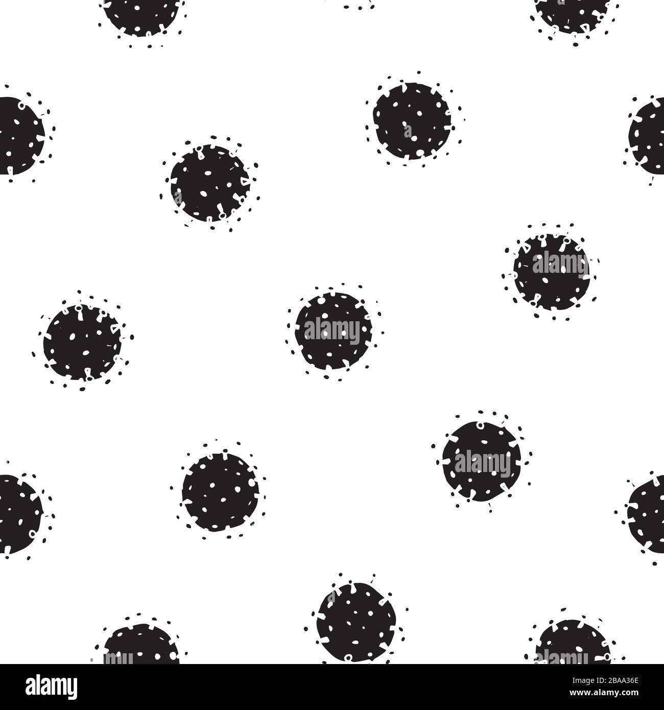 Vektorabstraktes Corona-Virusmuster im Linokutstil mit handgemalten unregelmäßigen Keimen. Grafik, modernes Design, Gesundheitswesen, Infografik, Verpackung. Stock Vektor