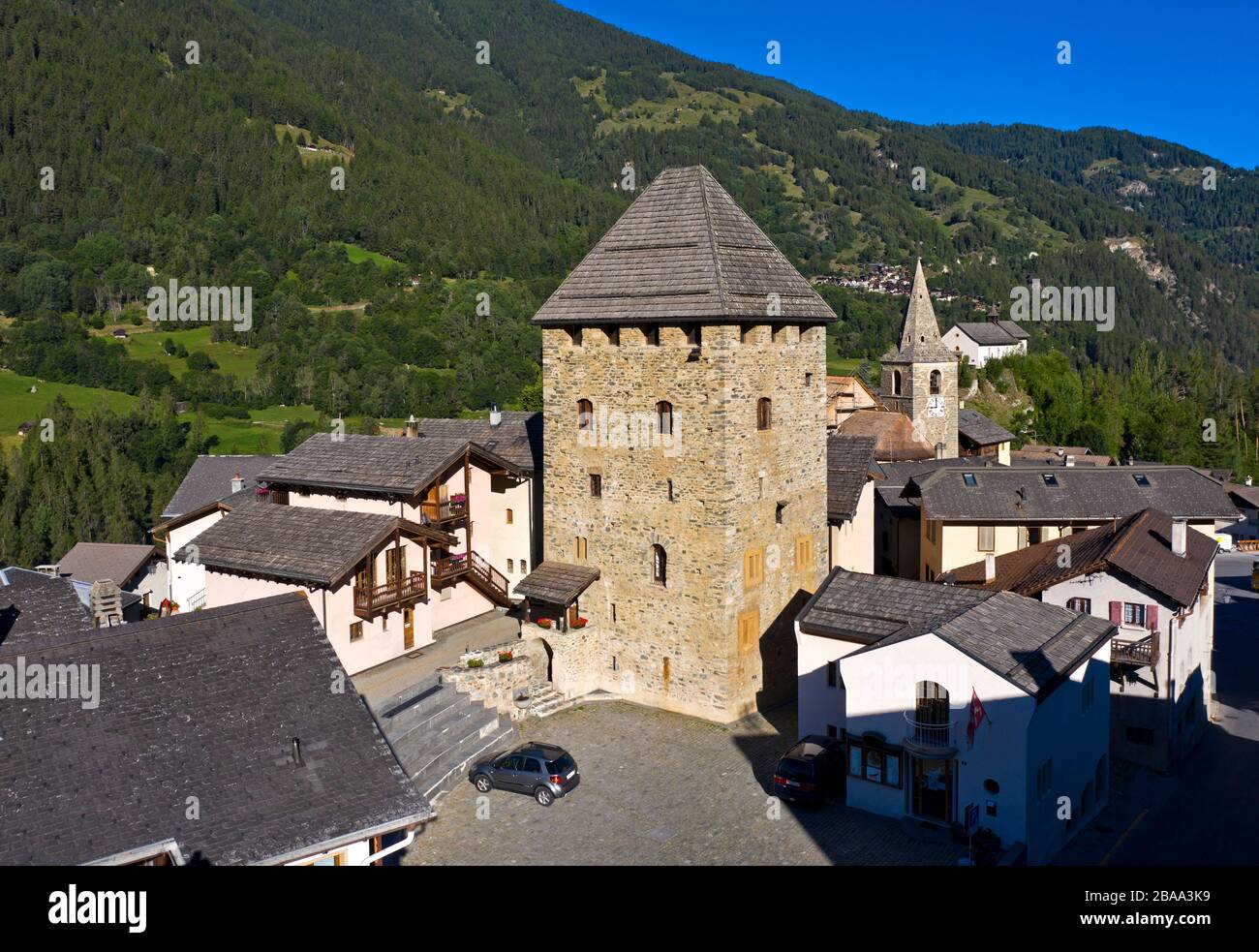 Schloss Vissoie, Vissoie, Val d'Anniviers, Wallis, Schweiz Stockfoto