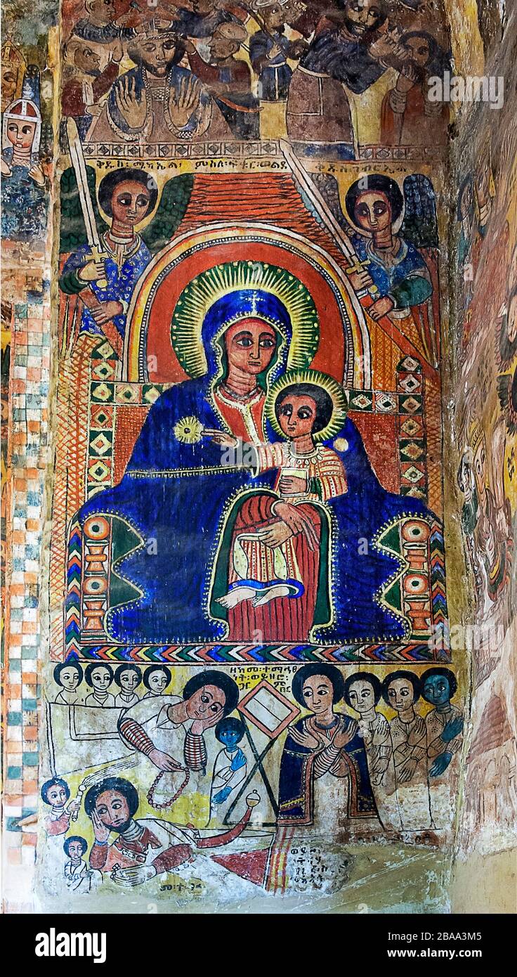 leinwandgemälde in der orthodoxen Kirche Aberha wa Atsbaha, Gheralta Region, Tigray, Äthiopien Stockfoto