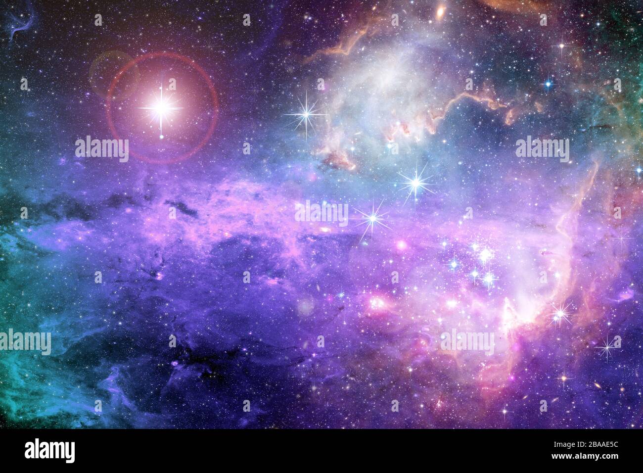 Magisch surreal farbenfroher Raumhintergrund mit vielen Sternelementen dieses Bildes, das von der NASA eingerichtet wurde Stockfoto