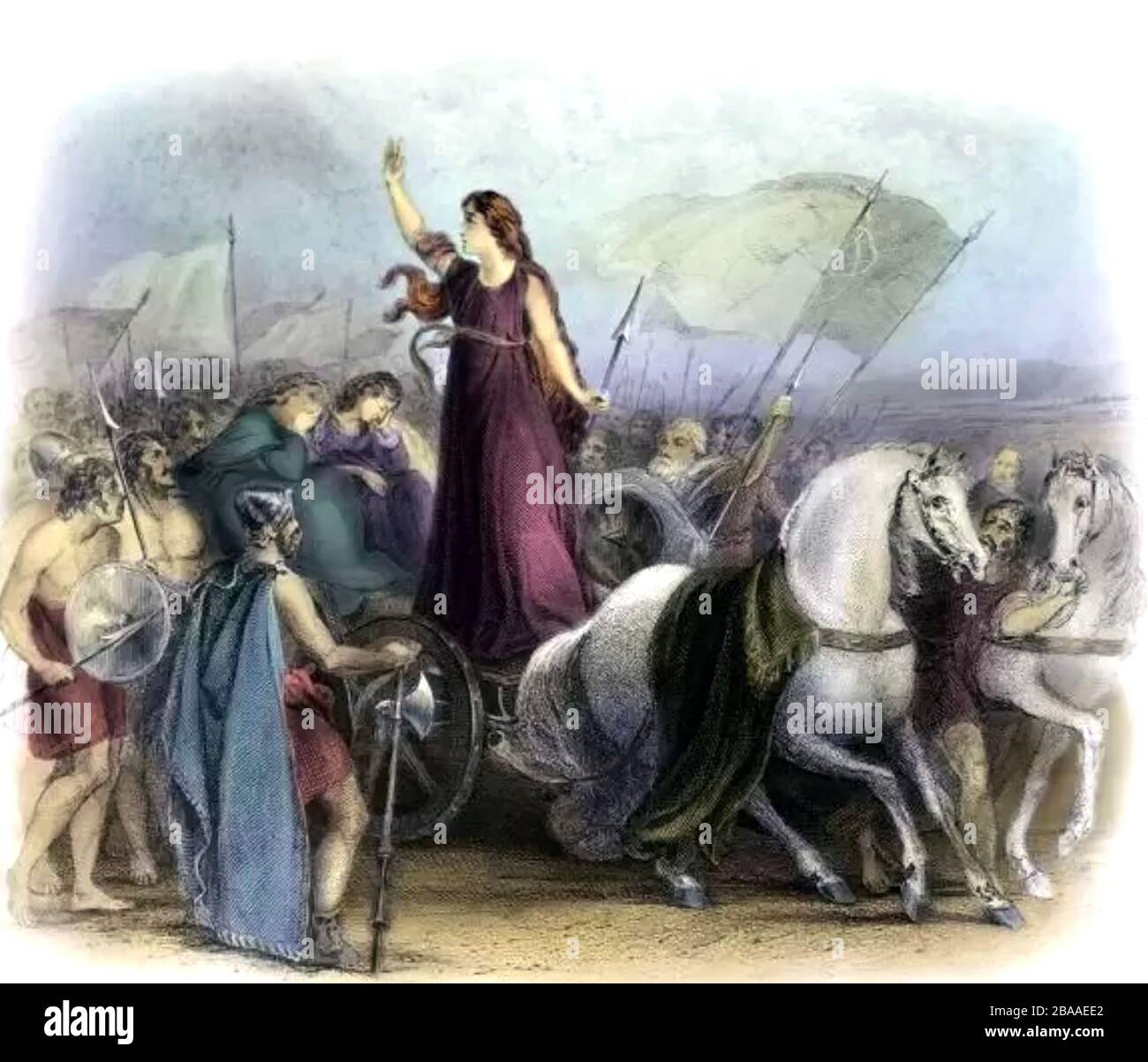 BOUDICA Königin des britischen keltischen Icen-Stammes in einer Gravur aus dem 19. Jahrhundert Stockfoto