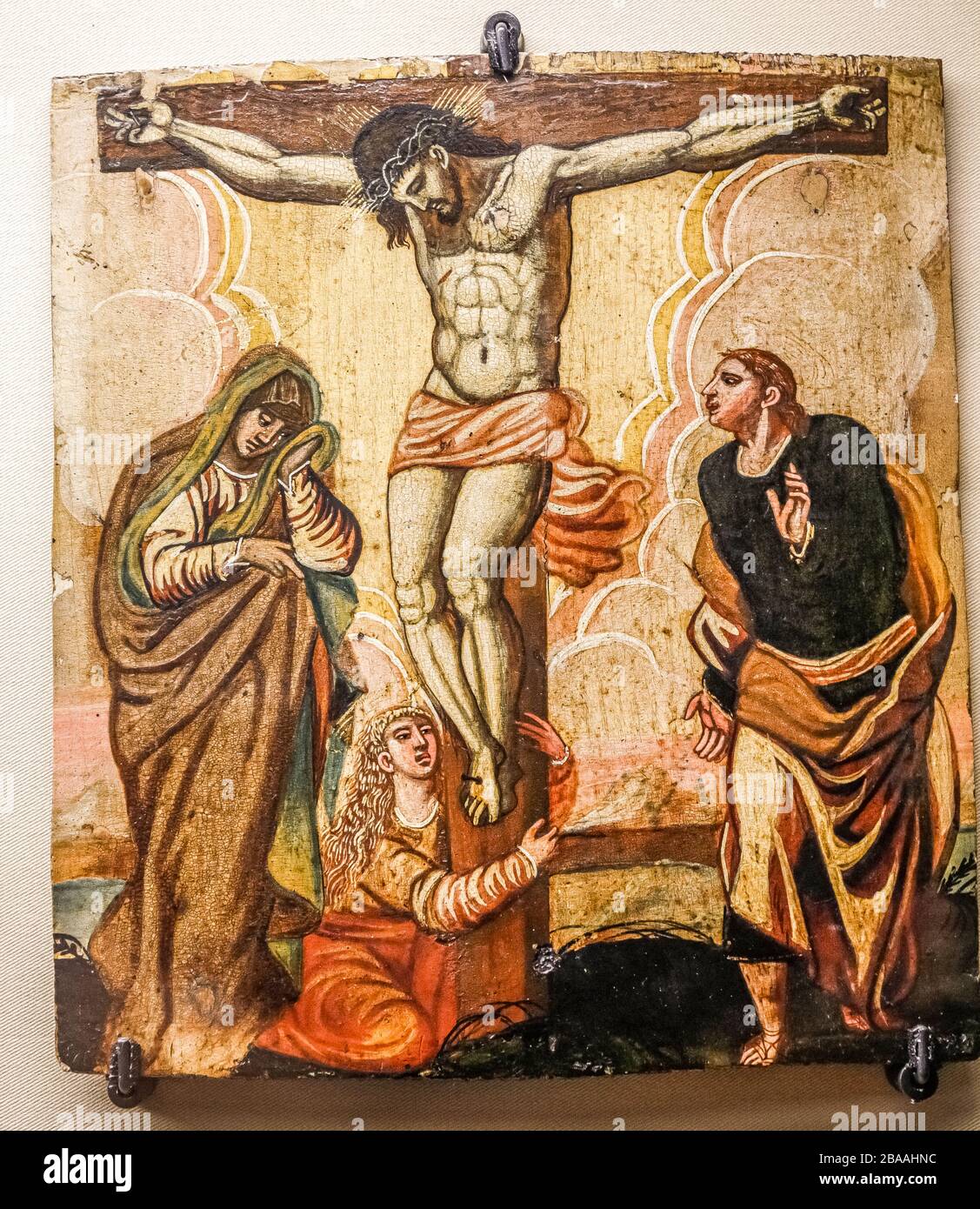 Italien - Emilia Romagna - Ravenna - Nationalmuseum - Kreuzigung mit der Jungfrau Maria, Maria Magdalena und dem Heiligen Johannes - kretischer Mannerist Stockfoto