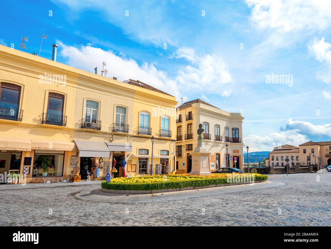 Blick auf den historischen Platz in der Innenstadt von Ronda. Provinz Málaga, Andalusien, Spanien Stockfoto