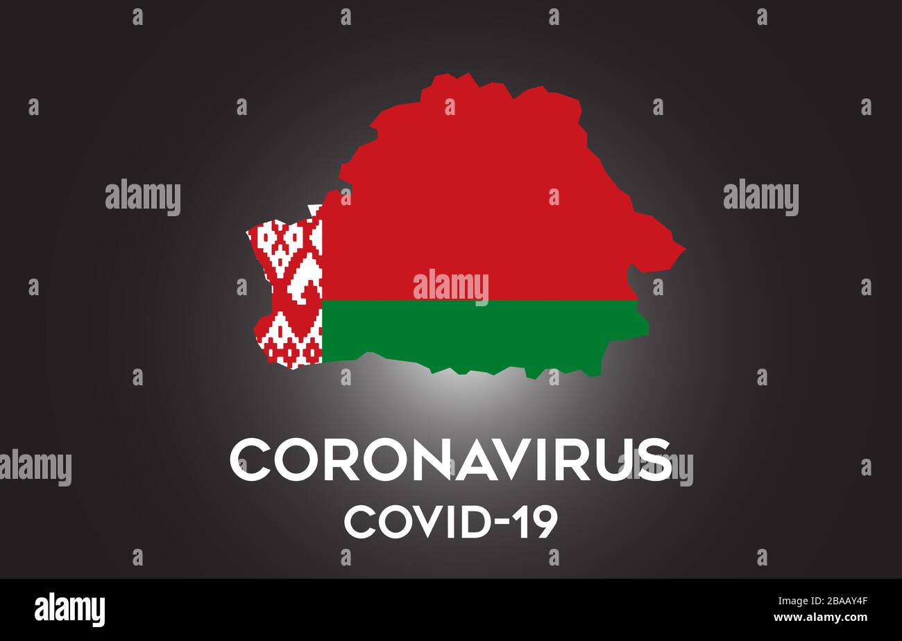 Coronavirus in Weißrussland und Landesflaggen innerhalb der Landesgrenze Kartendesign für Vektoren. Covid-19 mit weißrussischer Karte mit Vektorgrafiken der Nationalflaggen. Stock Vektor