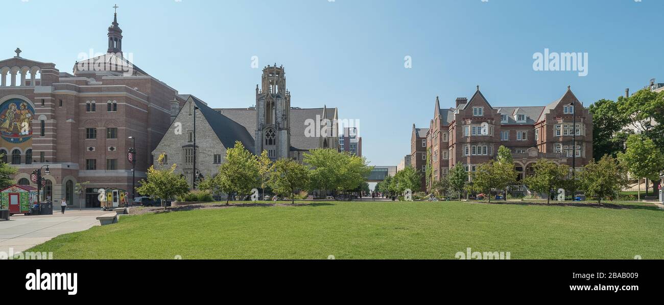 Lawn vor den Universitätsgebäuden des Wisconsin-Madison Campus, Madison, Dane County, Wisconsin, USA Stockfoto