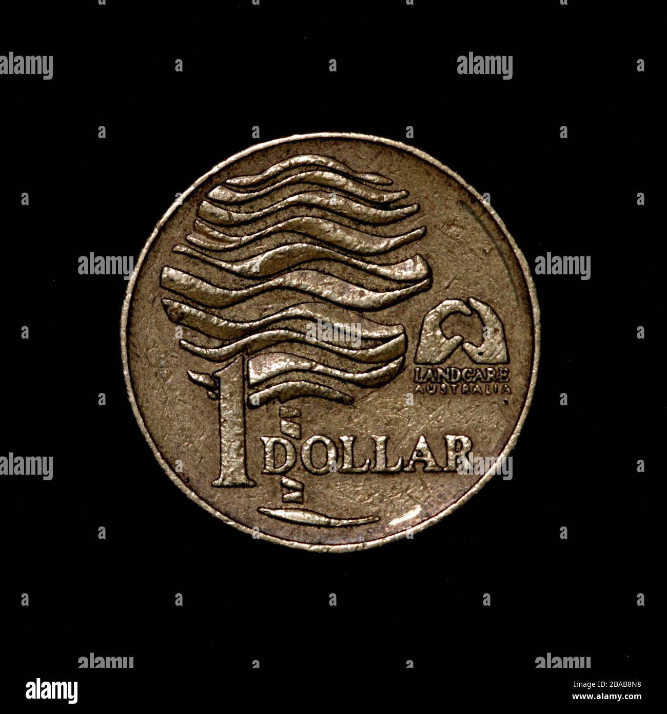 1993 australische Dollarmünze, ein Baum, der in Form von Fließwasser geformt wurde. Entworfen und gestaltet von Vladimir Gottwald Stockfoto