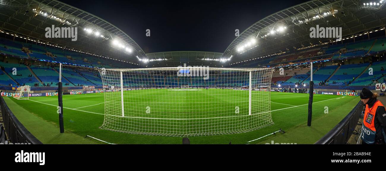 Leipzig, 20. März 2020: Fußballtor und Netz in der Leipziger Arena vor Spiel Leipzig gegen Tottenham Stockfoto