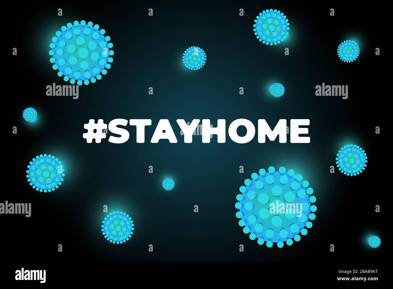 Bleib zu Hause, um die Verbreitung des Coronavirus-Slogans zu verhindern. Hashtag stayhome Infektion Epidemie Schutz Kampagne. Quarantäne-Poster mit Corona-Virus und Hash-Tag-Zitat-Vektor-Illustration Stock Vektor