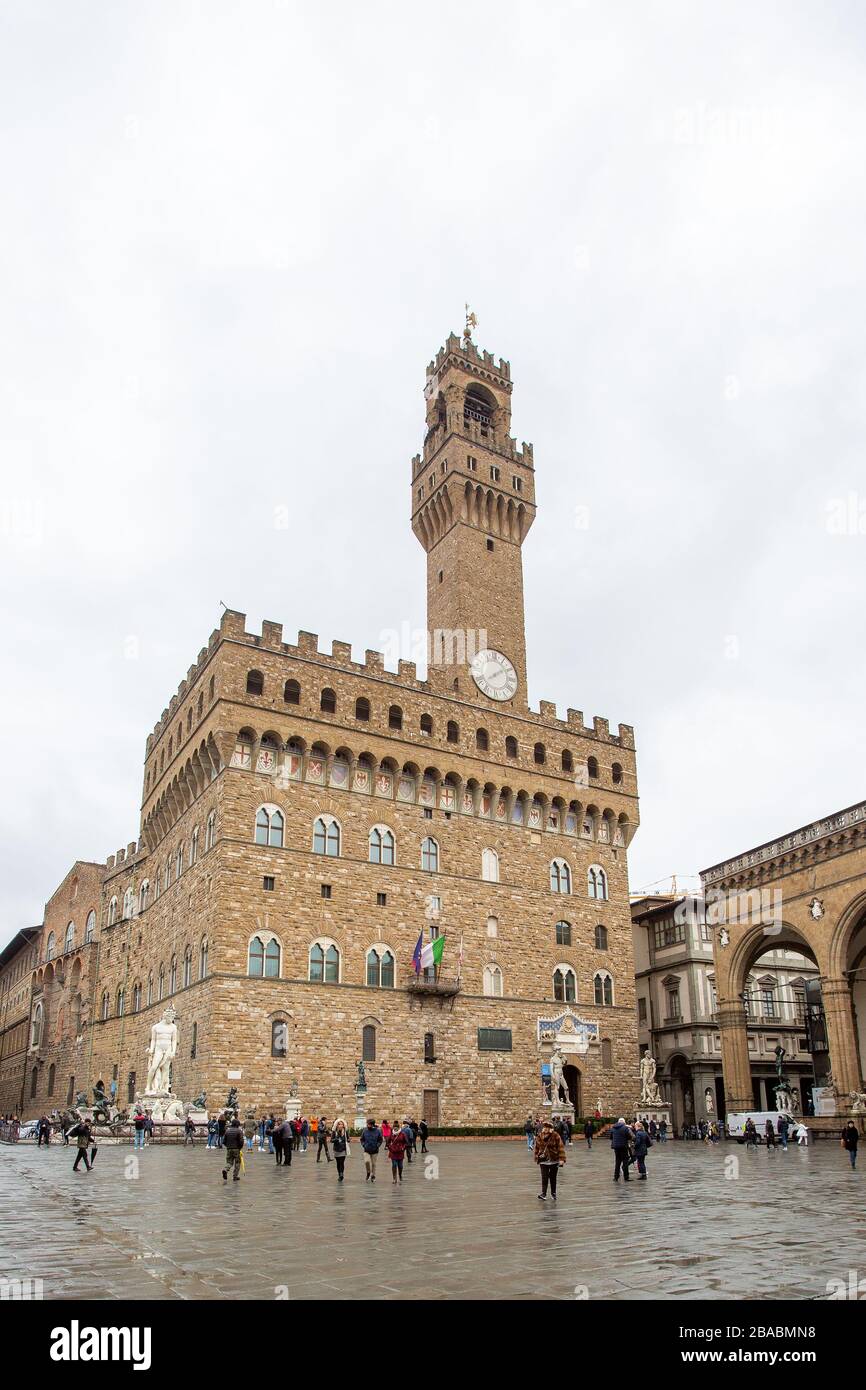 Palazzo Vecchio, Museum und Rathaus von Florenz im Mittelalter in Italien Stockfoto