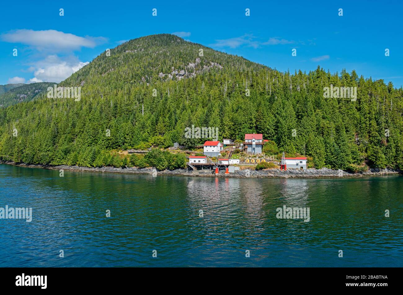 Landschaft entlang der Bootstour durch Vancouver Island, British Columbia, Kanada. Stockfoto