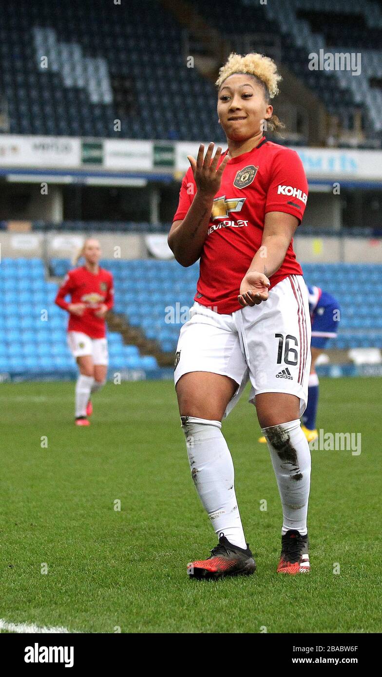 Lauren James von Manchester United feiert, nachdem sie ihr erstes Tor auf den Seiten erzielt hatte Stockfoto
