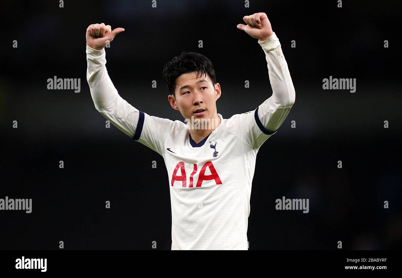 Tottenham Hotspur's Son Heung-min feiert nach dem Premier-League-Spiel im Tottenham Hotspur Stadium, London. Stockfoto