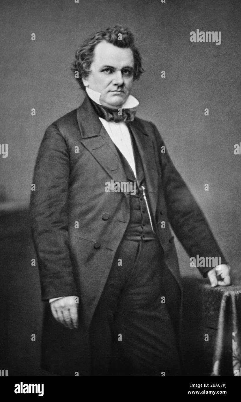 Stephen A. Douglas, 1860 Foto von Mathew Brady. Douglas war der Kandidat der Demokratischen Partei für das präsidentenamt bei der Wahl 1860 und verlor gegen den Republikaner Abraham Lincoln. Seine Wahl sah er als einzige Möglichkeit, die Abspaltung des Slavenstaates zu verhindern. Er brach den Präzedenzfall und setzte sich persönlich für feindliche Südmassen ein, erhielt aber am Ende nur Wahlmännerstimmen aus Missouri (BSLOC_2018_5_166) Stockfoto