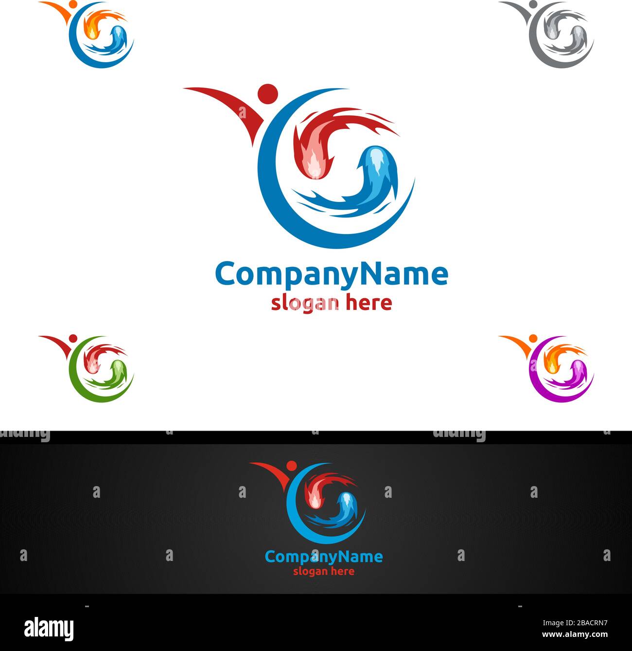 Feuer und Flamme mit Yin und Yang Logo Design Konzept Stock Vektor