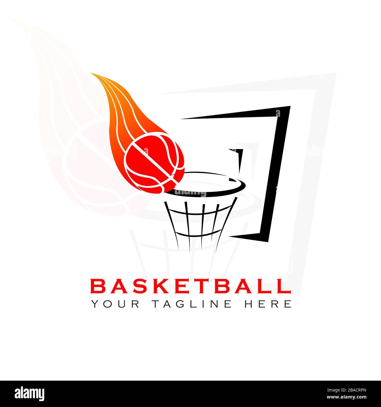 Dieses Logo hat ein Bild von einen Basketball in einen Korb Basketball platziert. Dieses Logo ist auch eine Basketballmannschaft Logo in der Sportplatz verwendet. Aber es Stockfoto