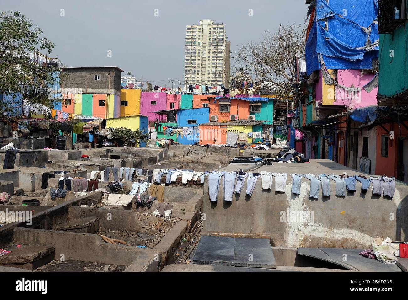 Dhobi Ghat Wäscherei im Freien in Mumbai, Indien Stockfoto