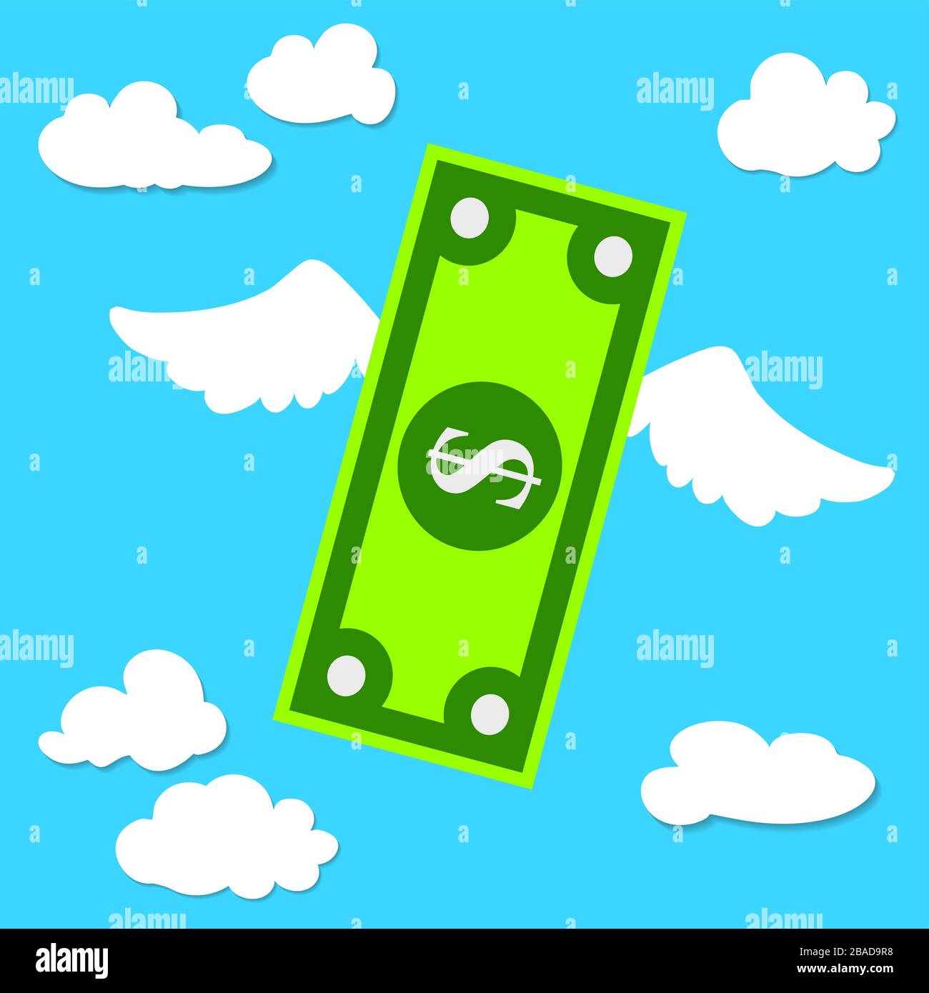 Dollar mit Flügeln fliegt durch den Himmel, die Finanzmarkt-Vektor-Illustration Stock Vektor