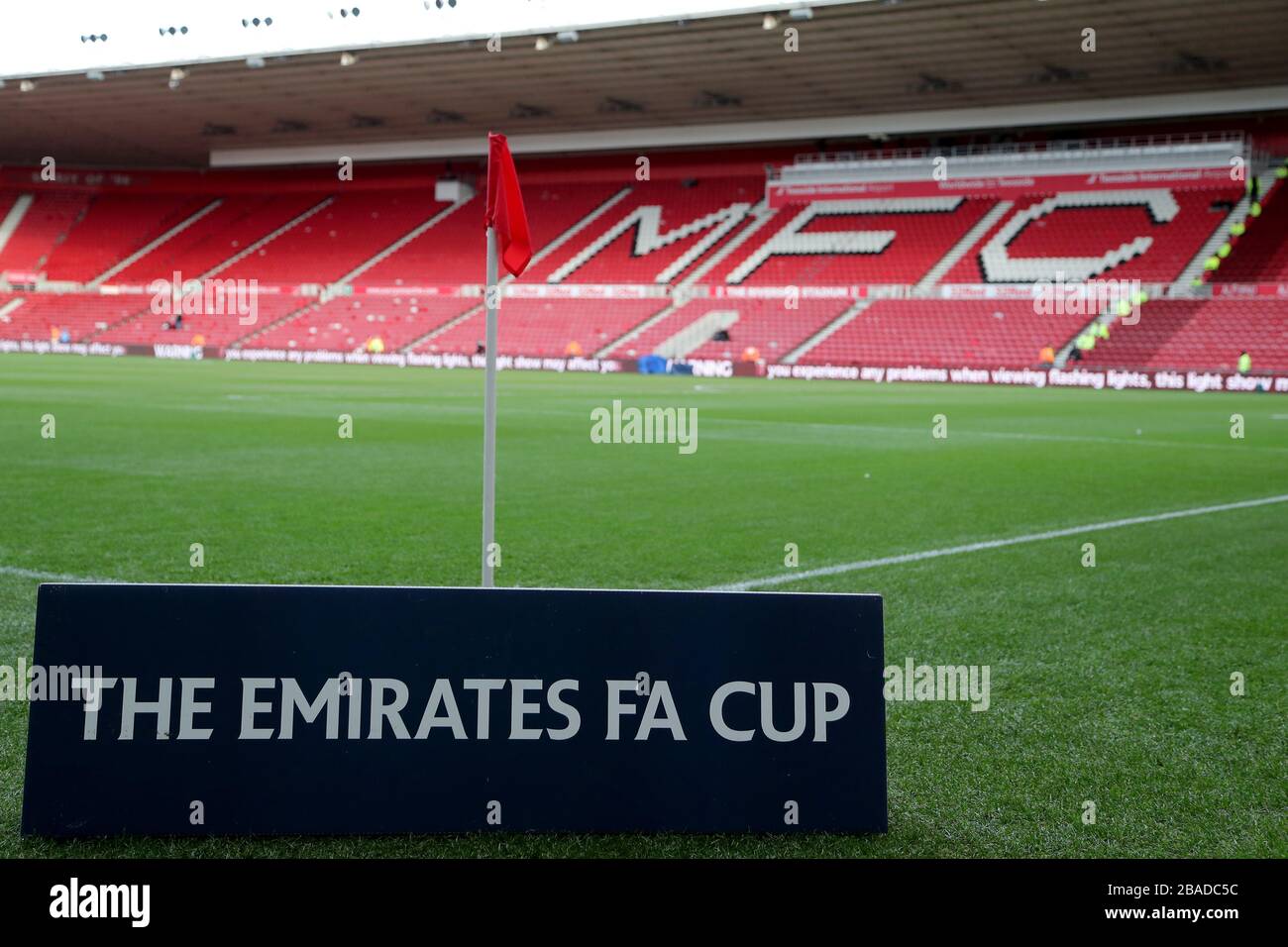 Emirates Fa Cup Beschilderung im Riverside Stadium von Middlesbrough Stockfoto