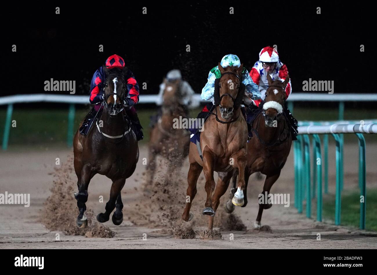 Läufer während des Bombardier Golden Beer Handicap (Klasse 3) auf der Southwell Racecourse Stockfoto