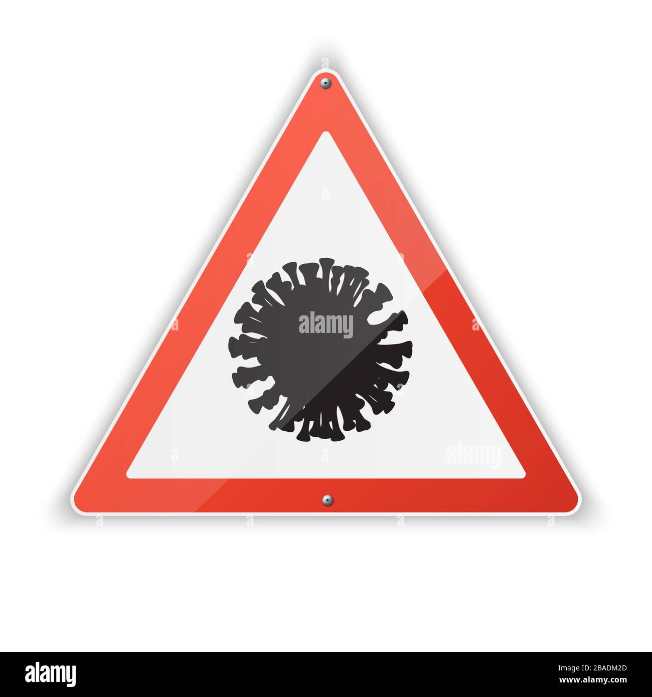 Realistische Dreieckssymbole des Coronavirus mit einem roten Warnschild über die Gefahr einer Coronovirus-Infektion. Covid-19. Stock Vektor