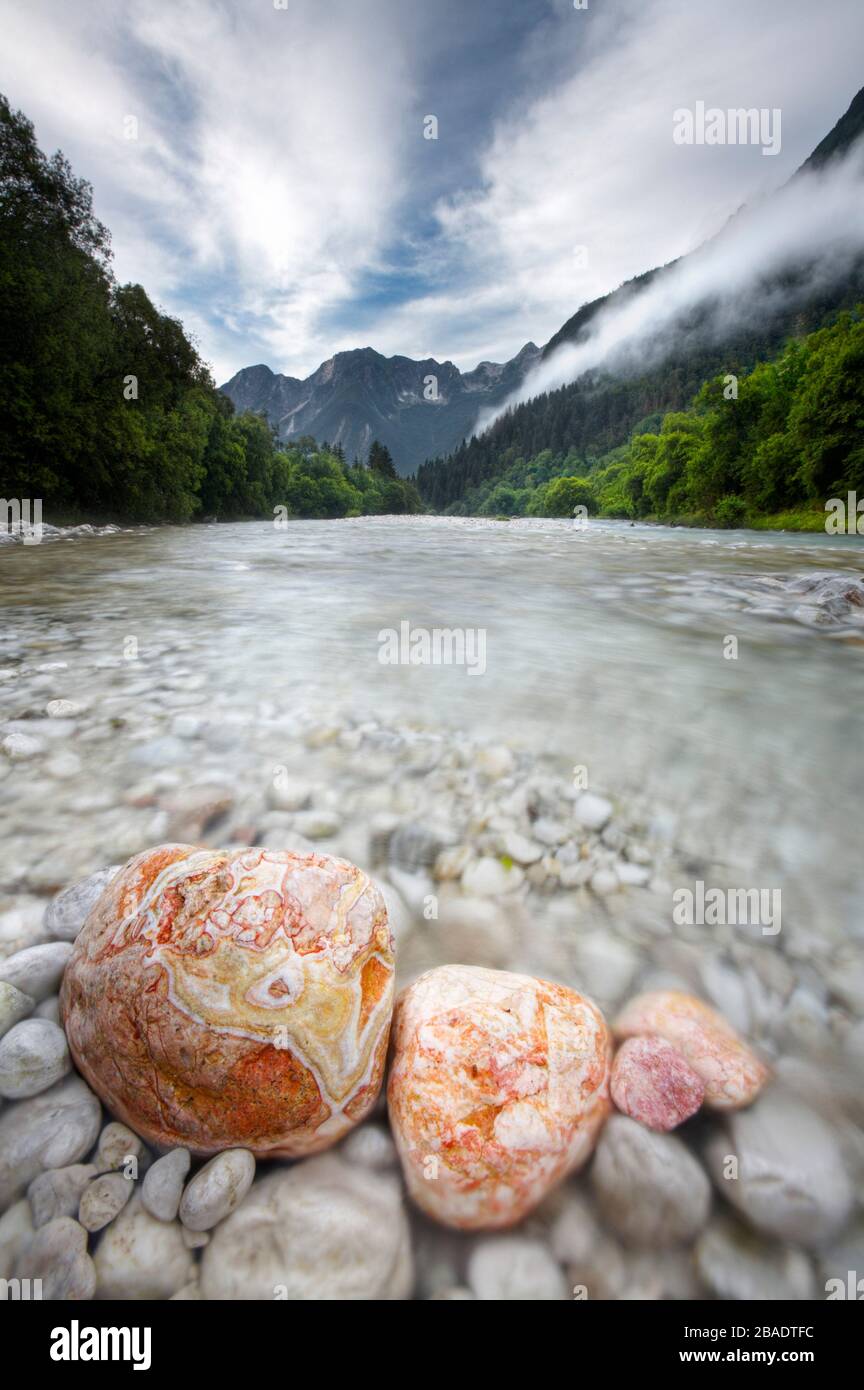 Soca Fluss Soca-Tal, Triglav Nationalpark, Julischen Alpen, Slowenien Stockfoto