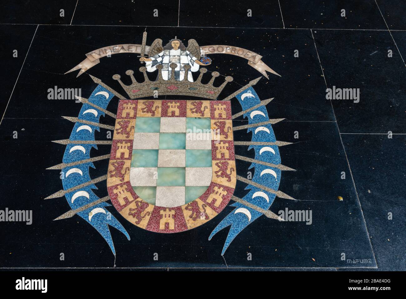 Mosaik zum Gedenken an den 14. September, die Plaza de 14 Septiembre oder den Hauptplatz am 14. September, Cochabamba, Bolivien, Lateinamerika, Stillleben Stockfoto