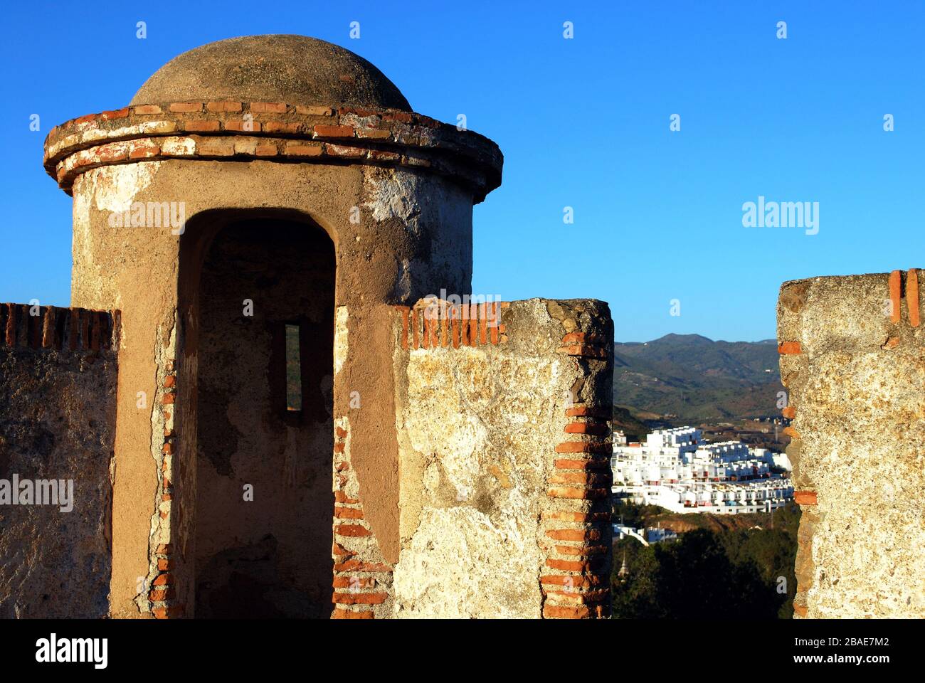 Burgmauer und Ausguck, Schloss Gibraltar, Málaga, Andalucia, Spanien, Europa Stockfoto