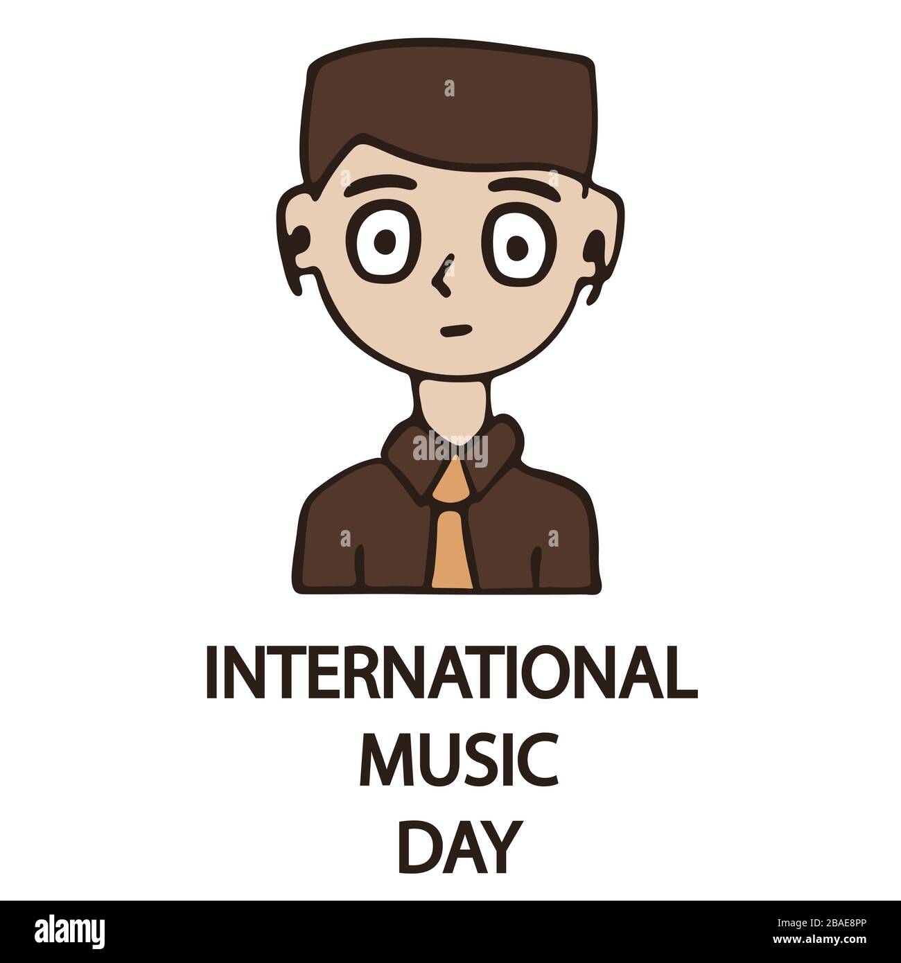 Internationaler Musiktag isoliert auf weißem Mann in Ohrhörern. Einfach zu bearbeitende Vektorvorlage für Typografie Poster, Flyer, Banner usw. Stock Illustratio Stock Vektor