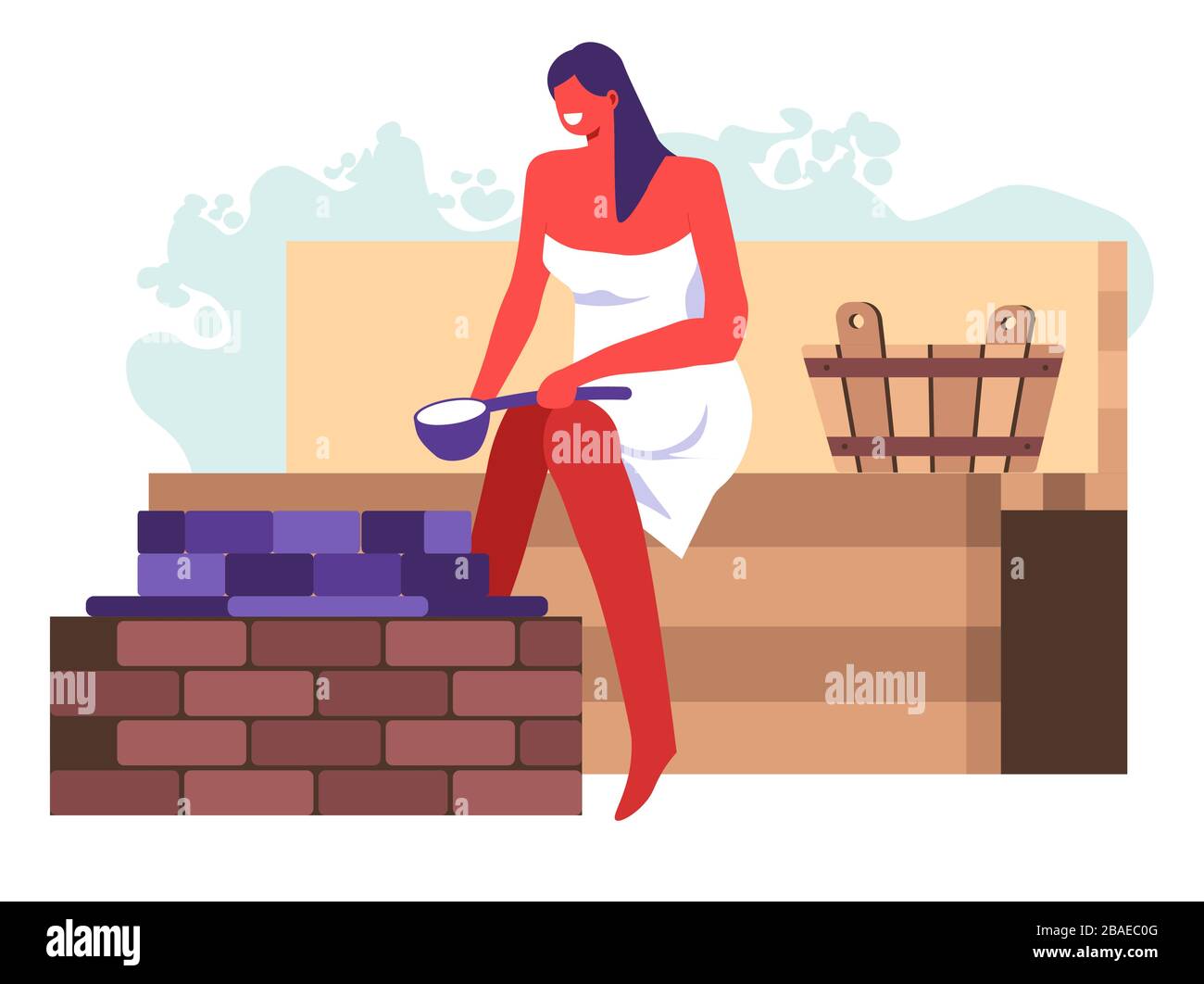 Weibliche Figur waschen im Badehaus oder in der Sauna mit Dampf Stock Vektor