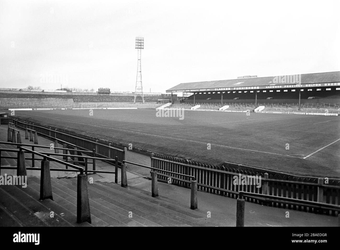 Allgemeiner Blick auf den Burnden Park, die Heimat der Bolton Wanderers Stockfoto