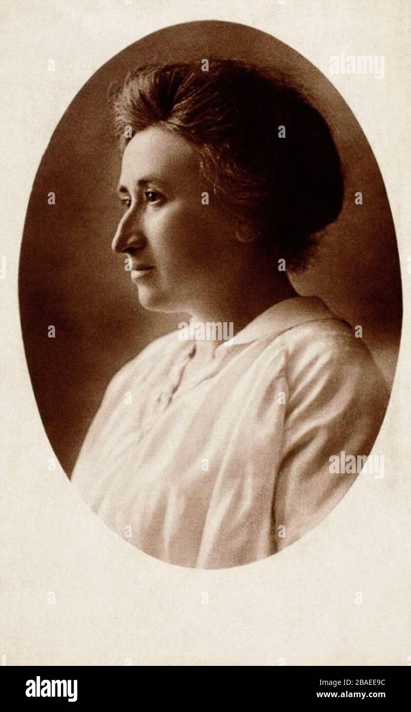 Rosa Luxemburg (1871 - 1919) war eine polnische Marxistin, Philosophin, Ökonomin, Antikriegsaktivistin und Revolutionssozialistin, die sich als eingebürgerte Germ einbürgerte Stockfoto