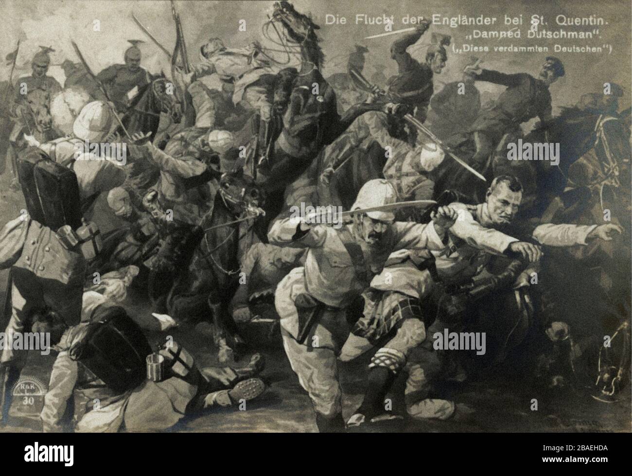 Der erste Weltkrieg. Der Flug der Engländer in St. Quentin. 'Damned Dutschman' ('diese verdammten Deutschen') Stockfoto