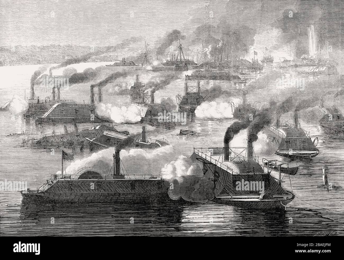 Die erste Schlacht von Memphis, Mississippi River, in der Nähe der Stadt Memphis, Tennessee, am 6. Juni 1862 Stockfoto