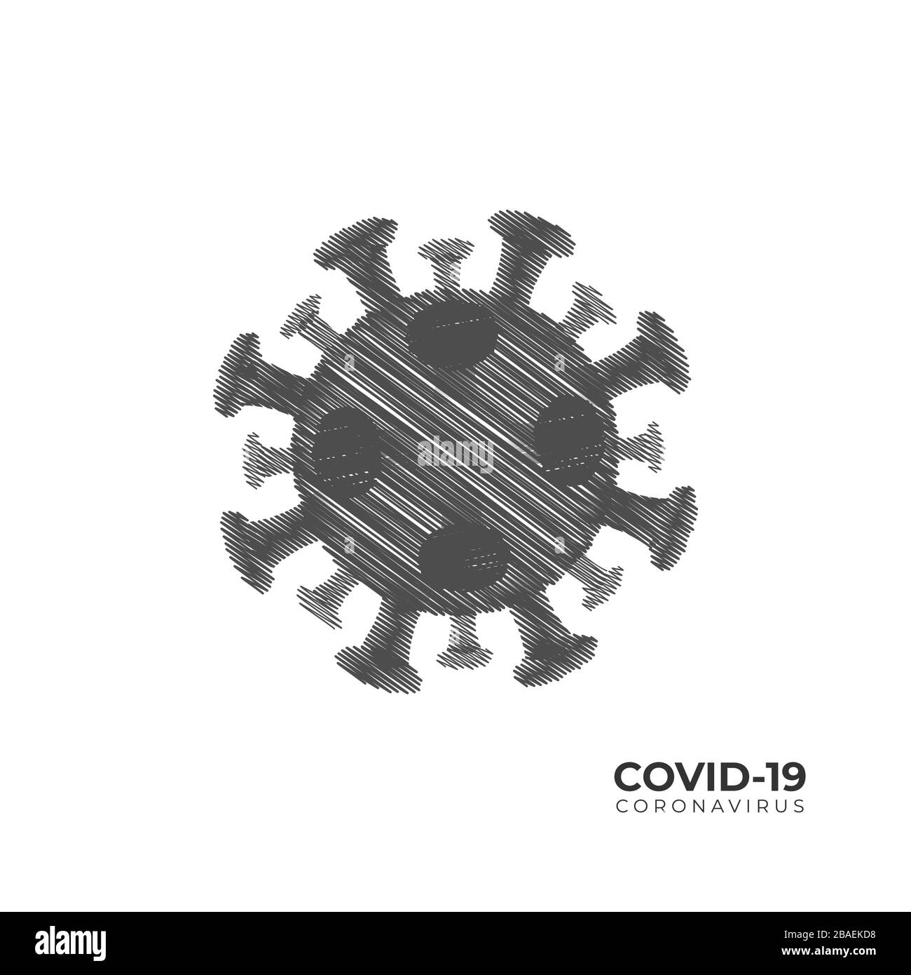 Covid-19 Coronavirus Illustration isoliert auf weißem Hintergrund. Skizzendesign. Logo-Designvorlage. Stock Vektor