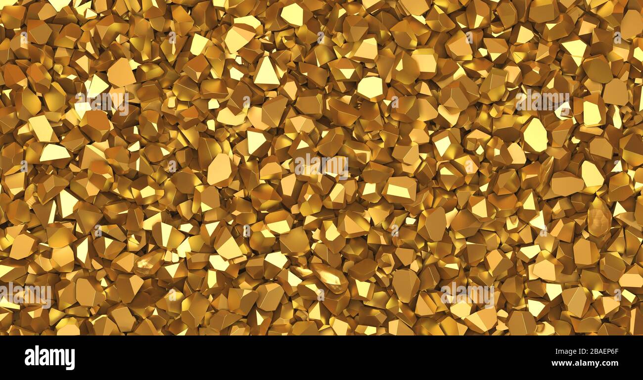 Goldene Nuggets auf weißem Hintergrund 3D-Rendering Stockfoto