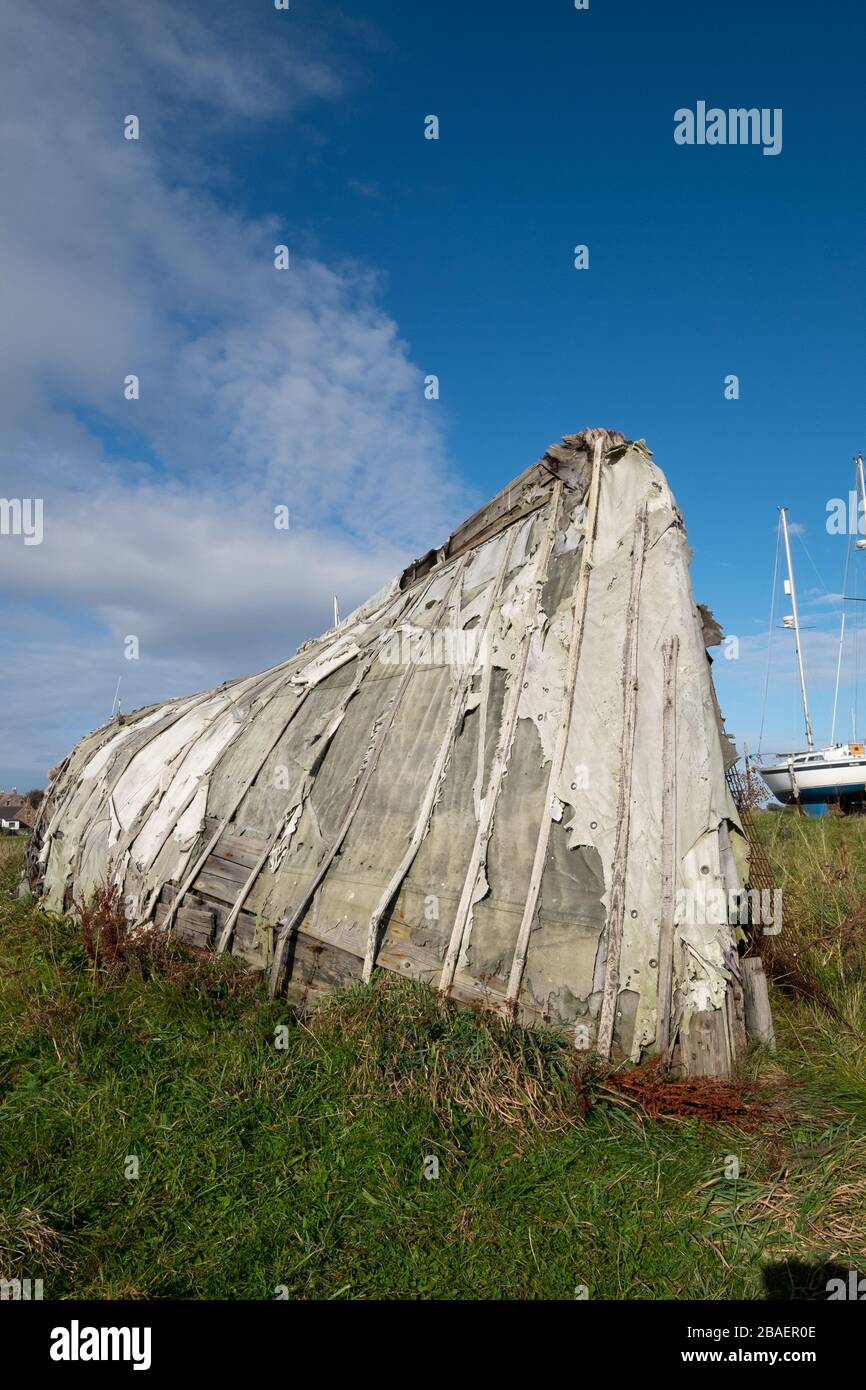 Fischbootschuppen Lindisfarne; Holy Island; Northumberland; England; Stockfoto