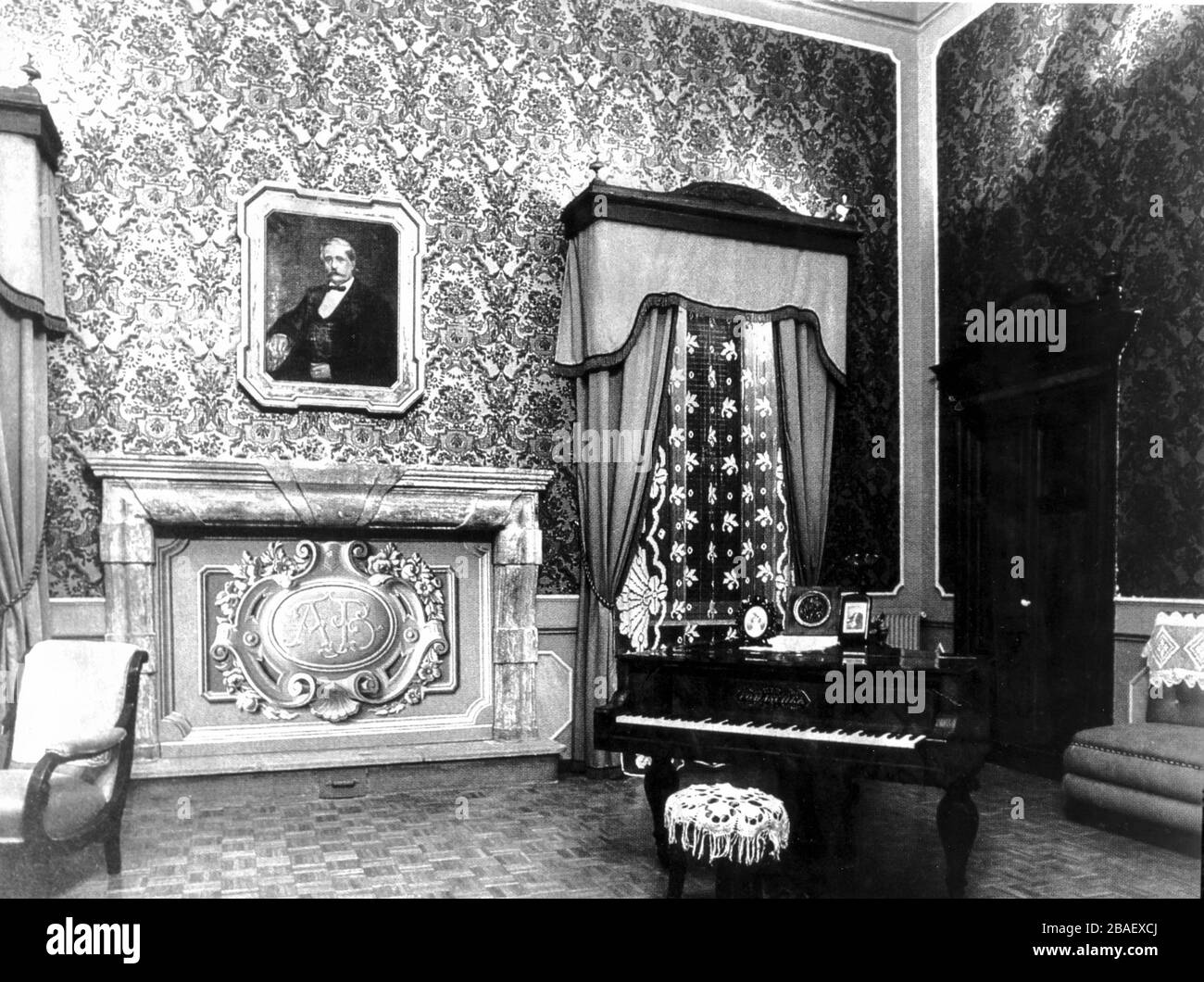 das Schlafzimmer von giuseppina strepponi, die Villa sant'agata, war das Wohnhaus, in dem Giuseppe Verdi lebte, in den 1960er Jahren in Sant'Agata, Villanova sull'arda Stockfoto